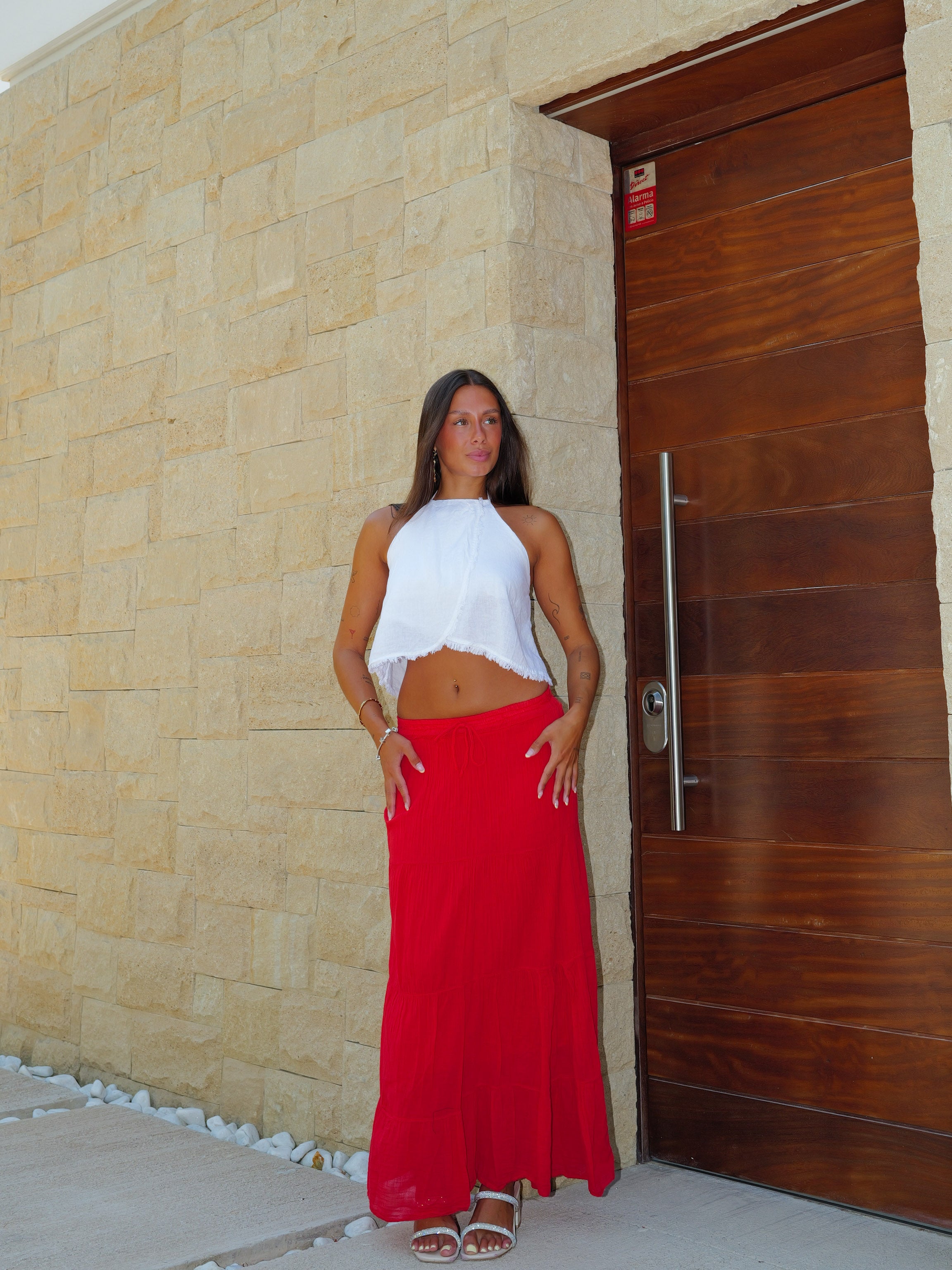 Falda midi cordón roja