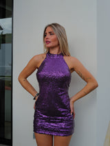 Vestido halter glitter morado