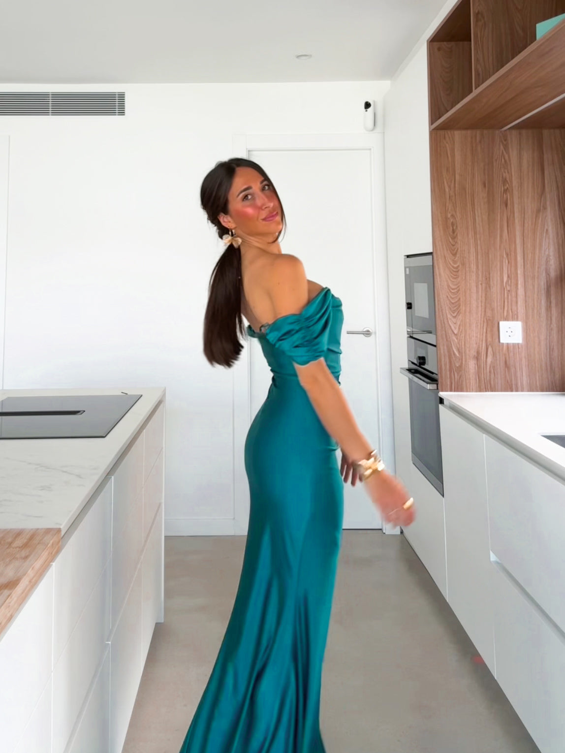 Vestido palabra manguito petróleo