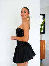 Vestido mini glitter palabra pomposo negro