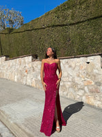 Vestido corse sirena glitter fucsia