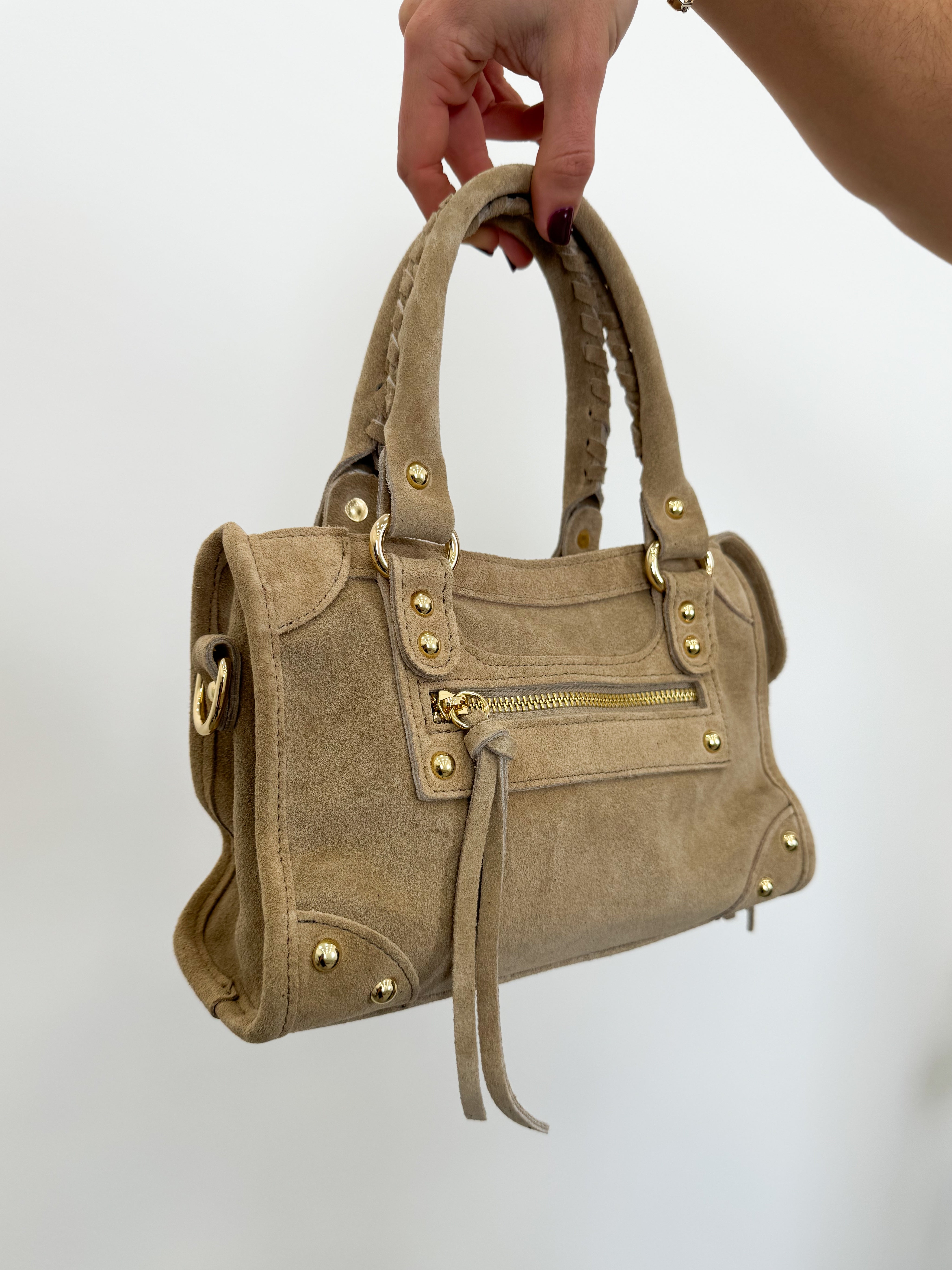 Bolso hebillas piel ante beige