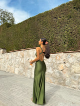 Vestido asim espalda nudo oliva