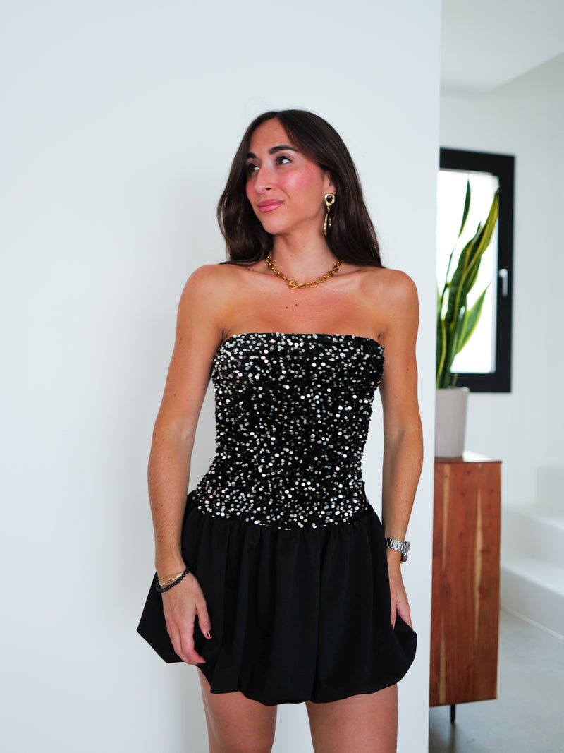 Vestido mini glitter palabra pomposo plata