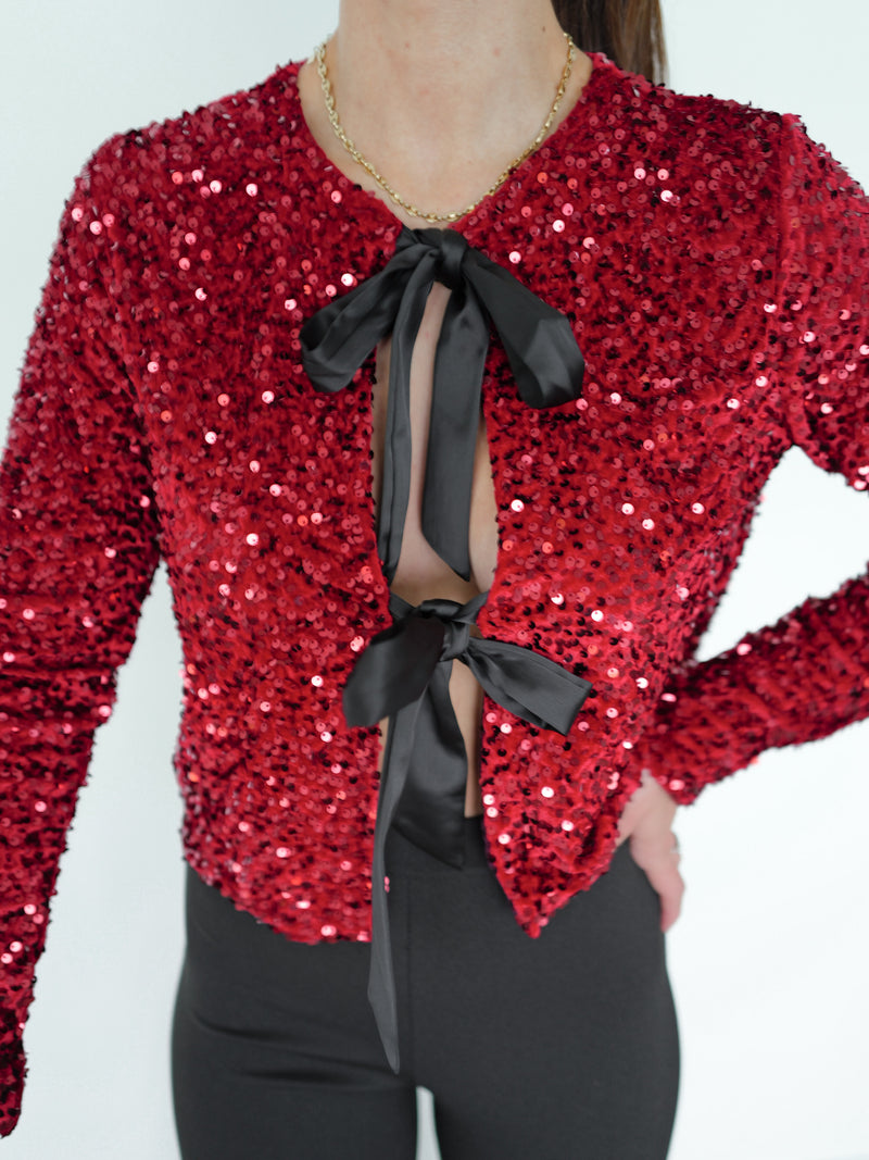 Top glitter velvet lazo burdeos