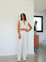 Conjunto cropped traje beige