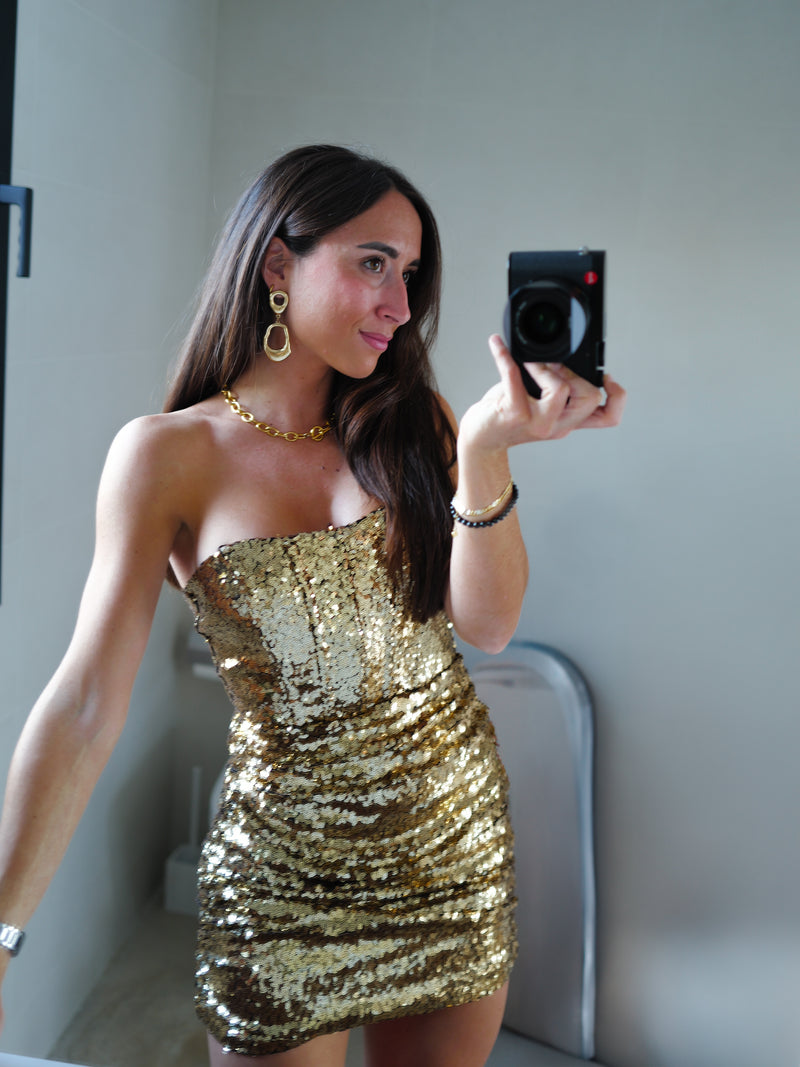 Vestido glitter ballenas dorado