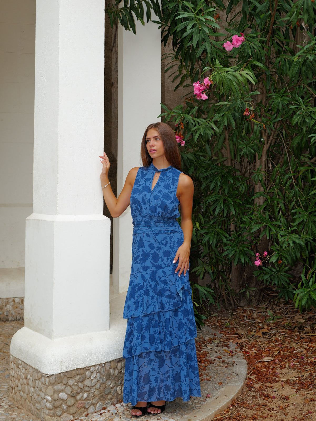 Vestido halter estampado azul