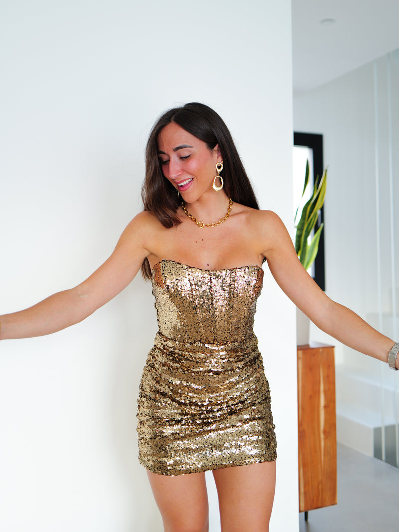 Vestido glitter ballenas dorado