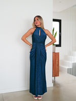 Vestido lurex halter ovalo azul