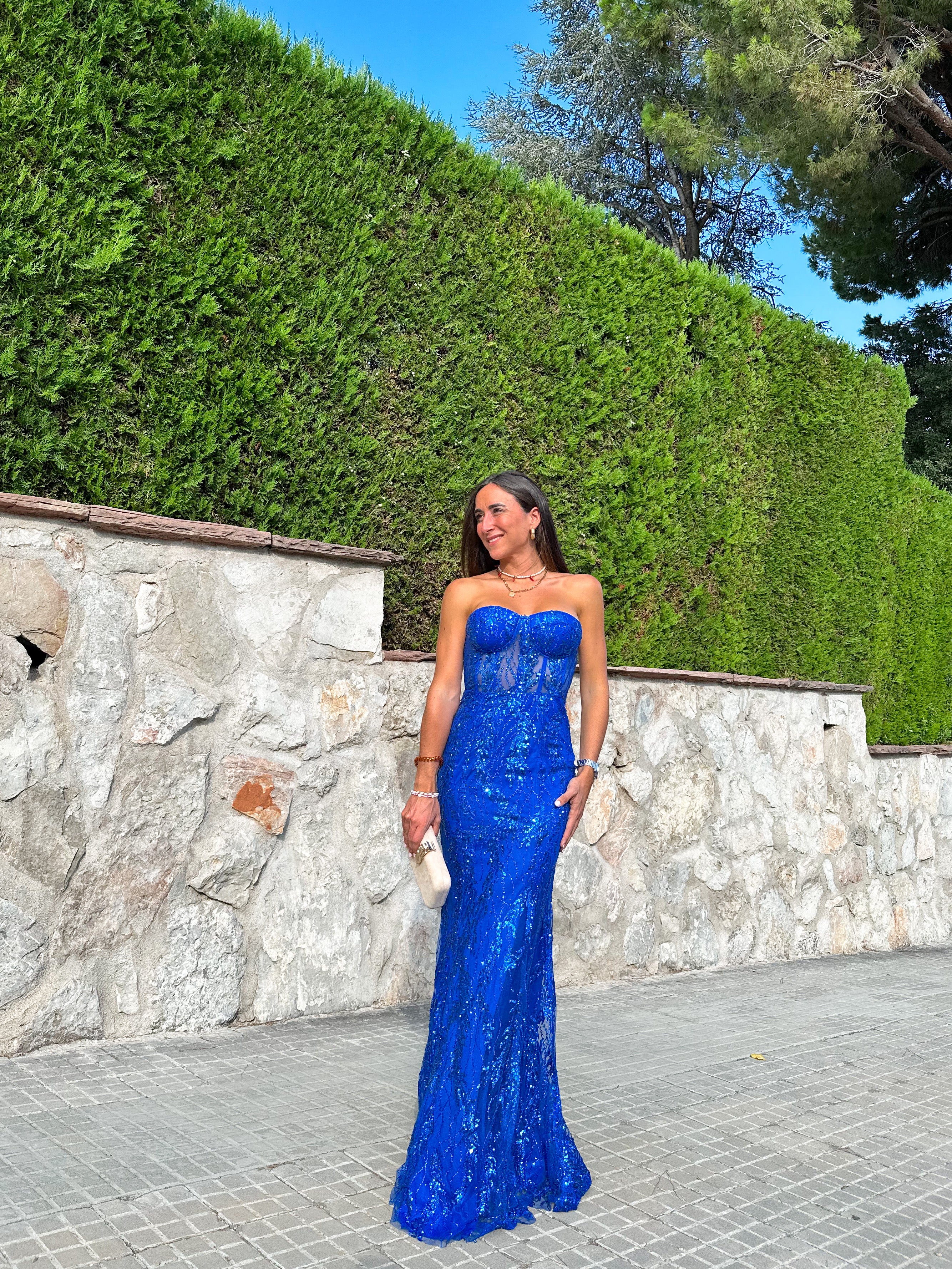 Vestido corse pedreria azul