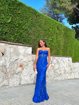 Vestido corse pedreria azul