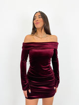 Vestido bardot velvet burdeos