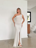 Vestido lurex asim espalda nudo beige