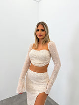 Conjunto glitter midi beige