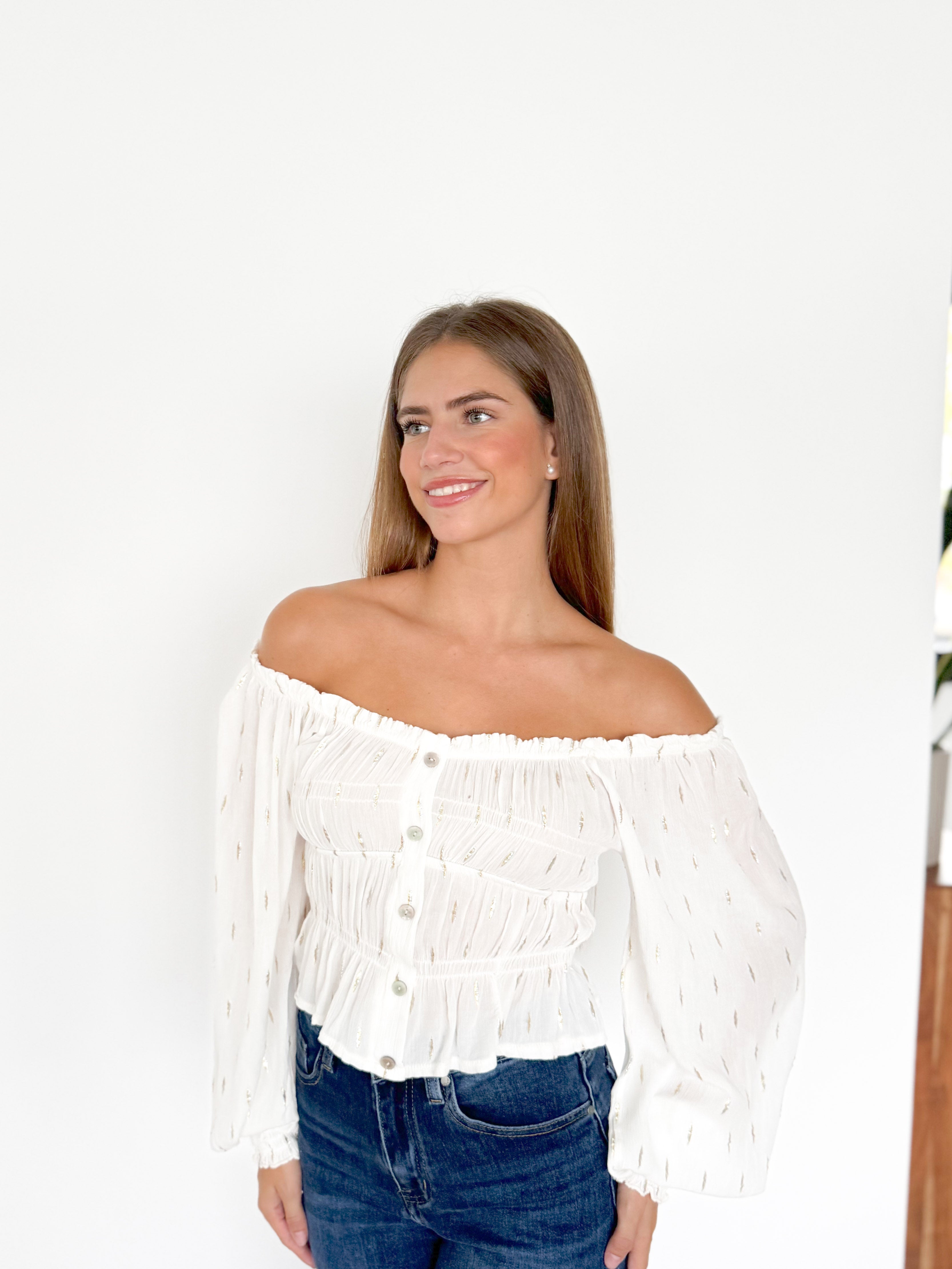 Blusa palabra botones blanco