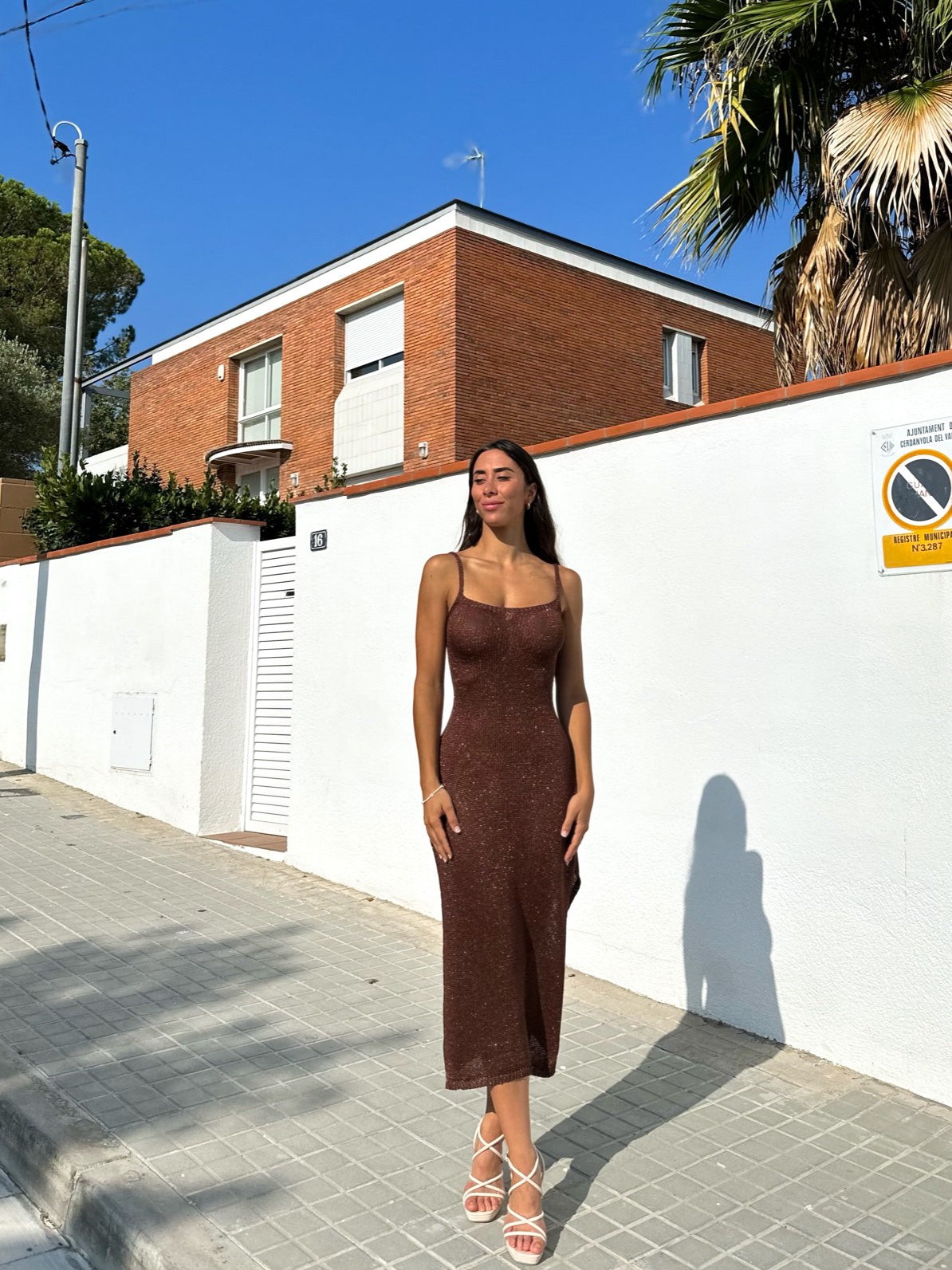 Brown knitted midi dress