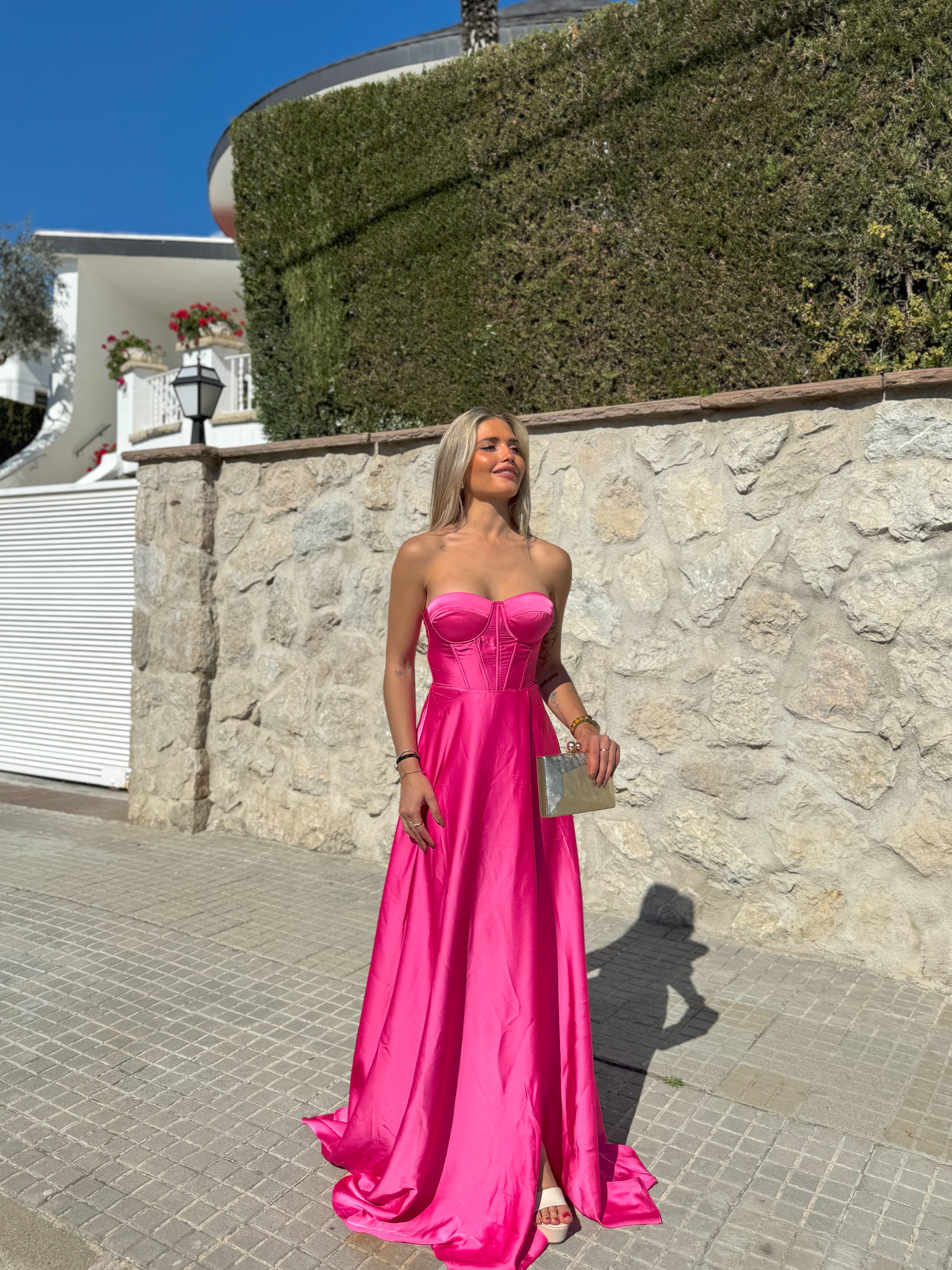 Vestido corse palabra fucsia