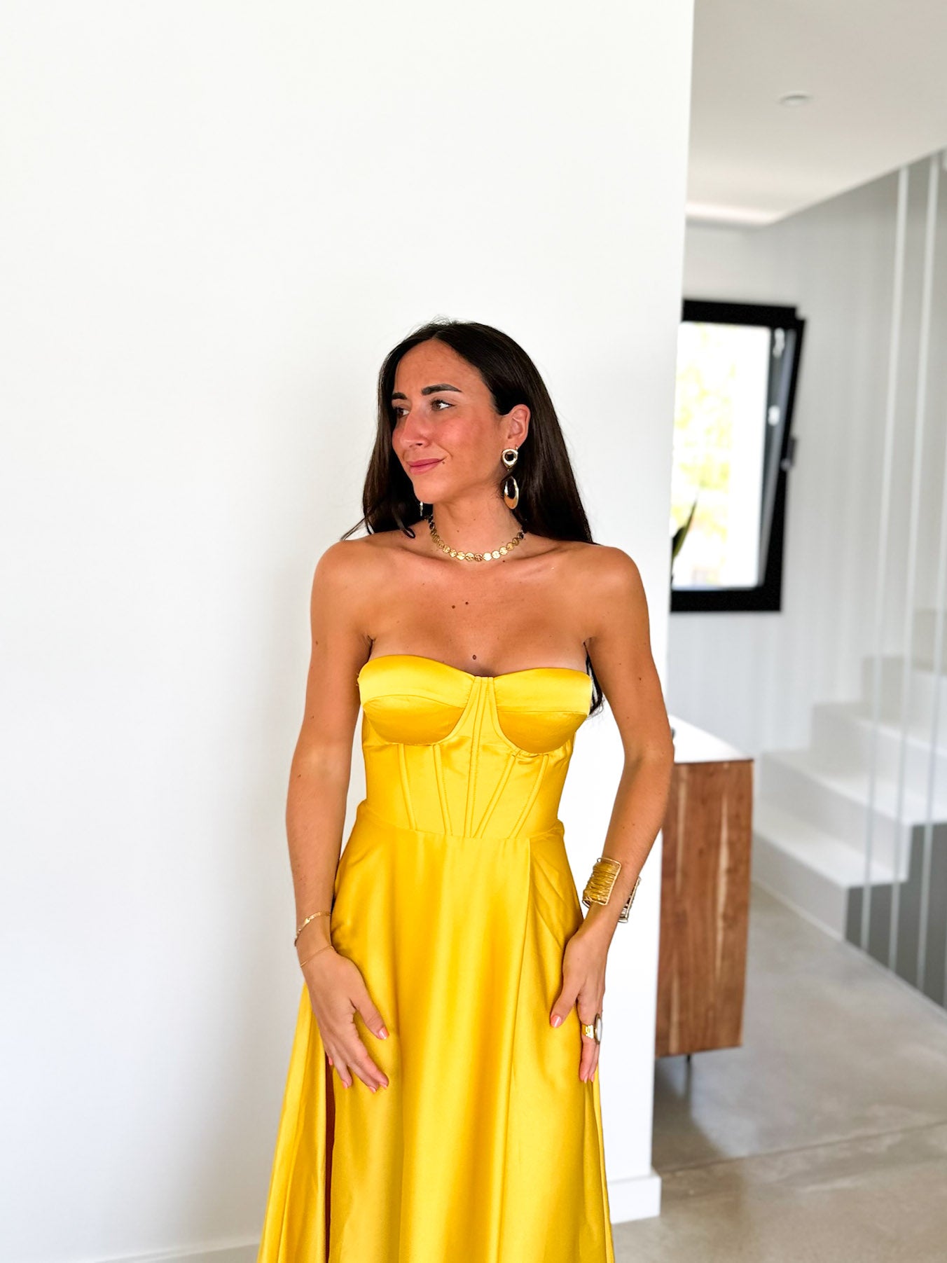 Vestido corse palabra amarillo