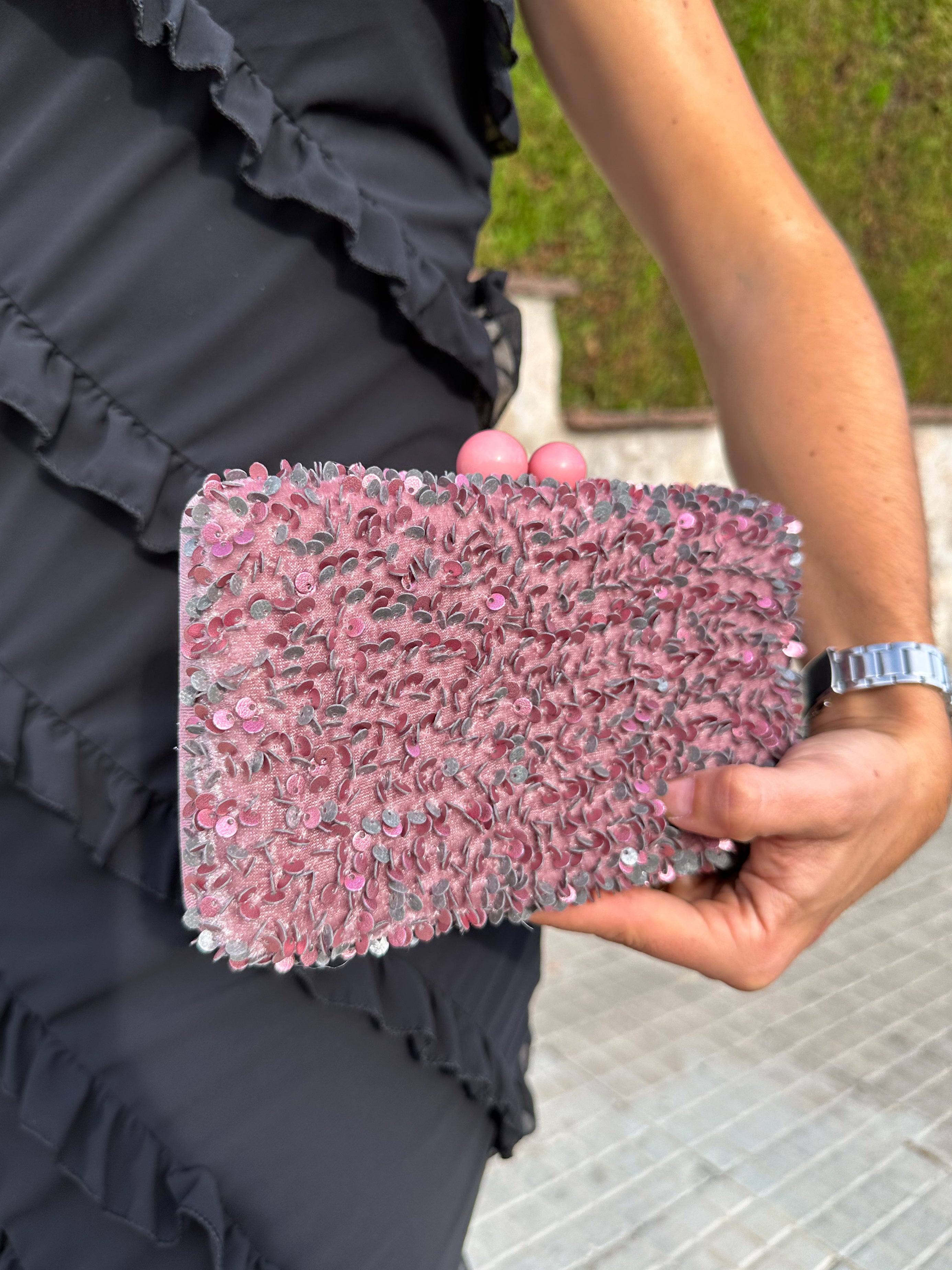 Clutch glitter velvet rosa