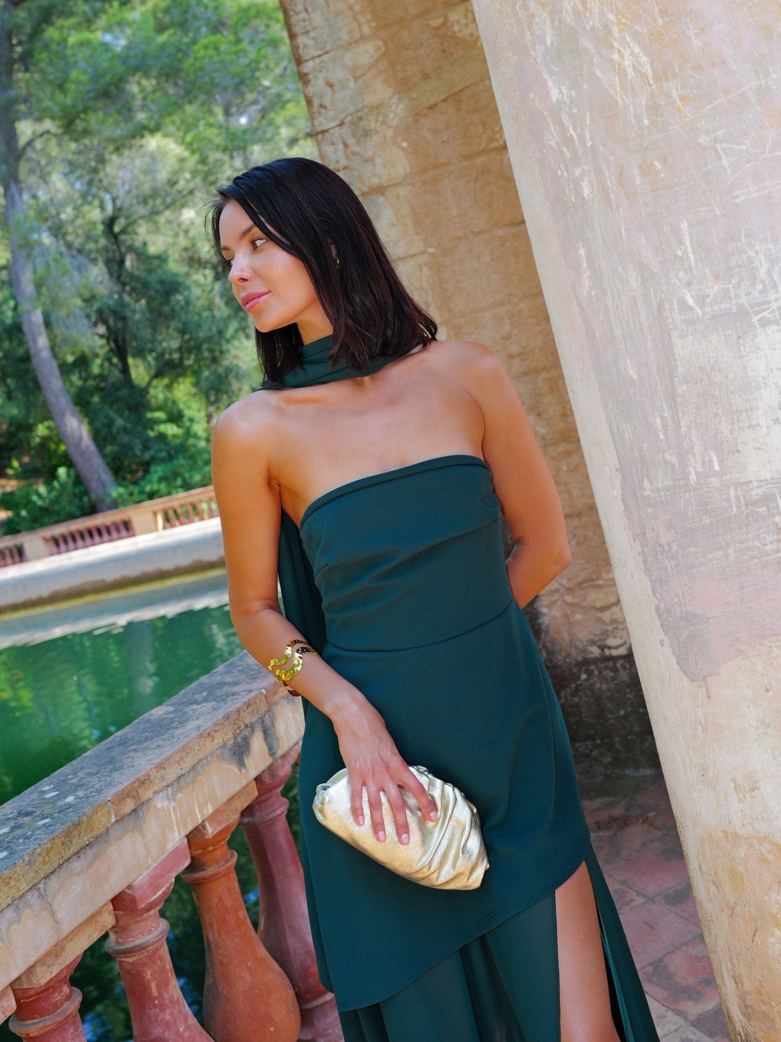 Robe col roulé jupe en mousseline coupe trapèze - SORELLAS