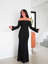 Vestido largo bardot lurex negro