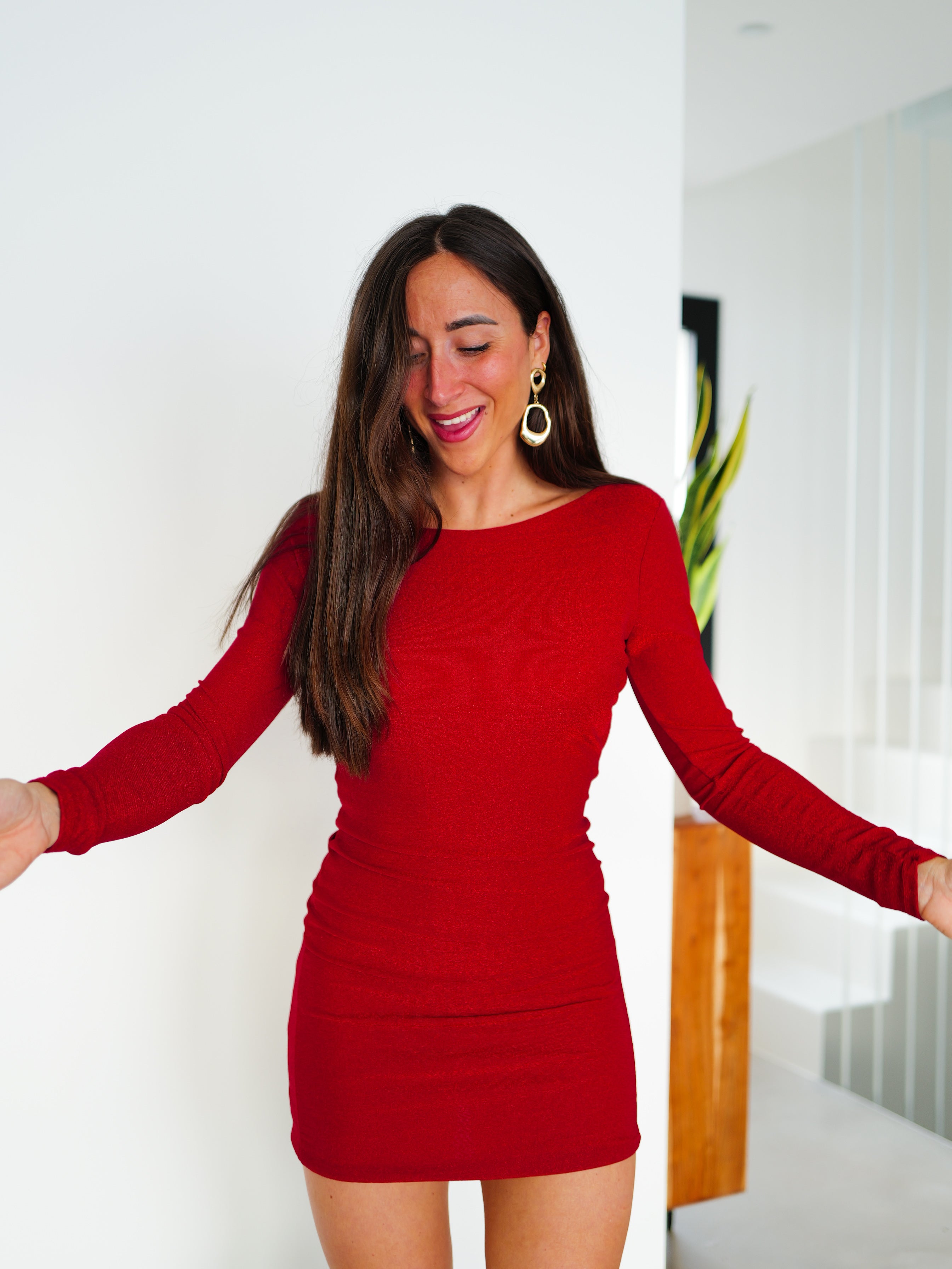 Vestido espalda lurex rojo