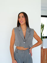 Conjunto cropped traje gris