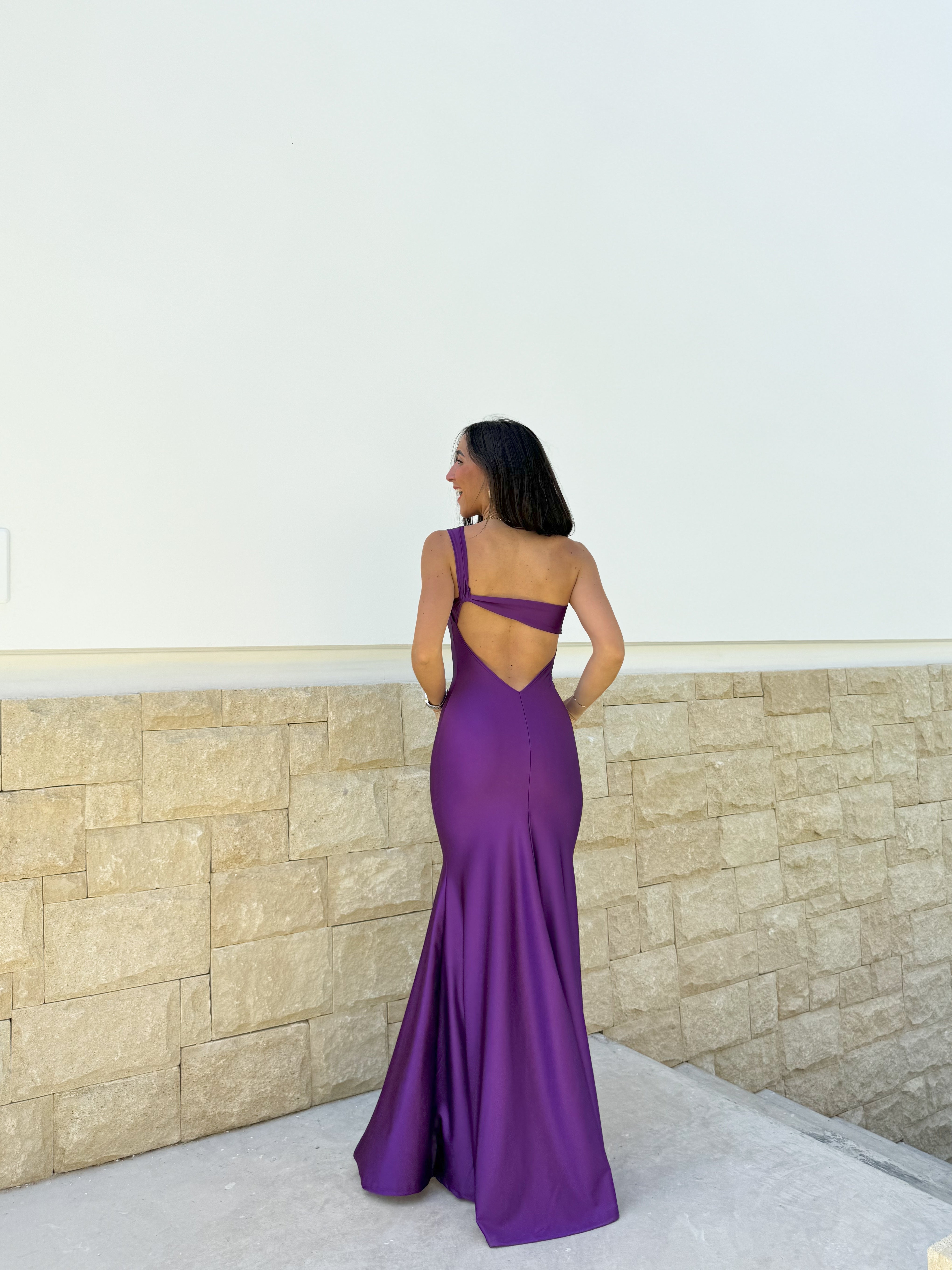 Vestido asim espalda nudo morado