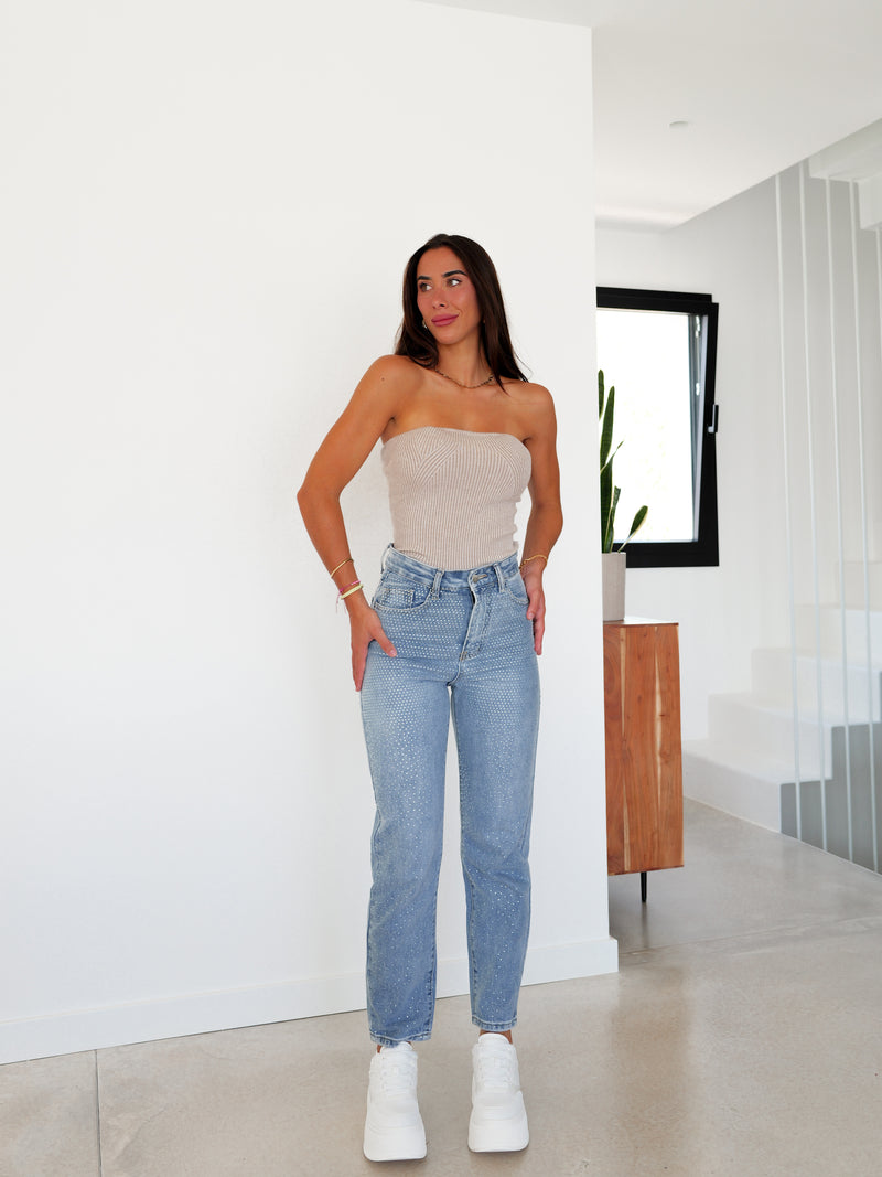 Jeans cropped brillos