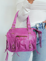 Bolso hebillas piel mate rosa