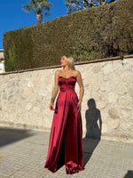 Vestido palabra corse satin burdeos