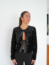 Top glitter velvet lazo negra