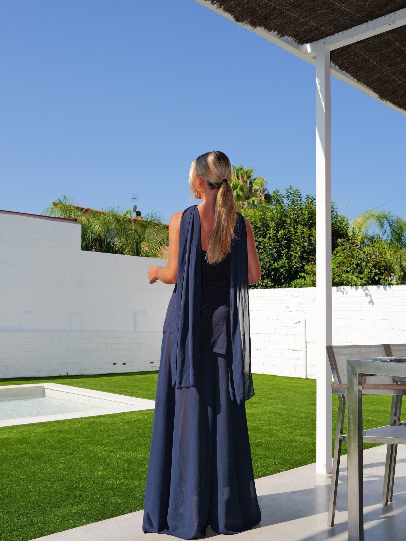 Vestido palabra choker falda gasa marino - SORELLAS