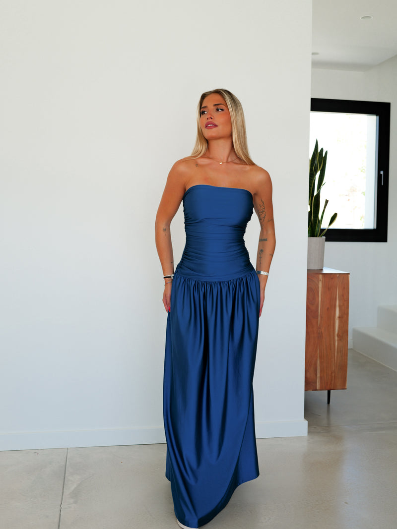 Vestido palabra satin entrelazado petróleo