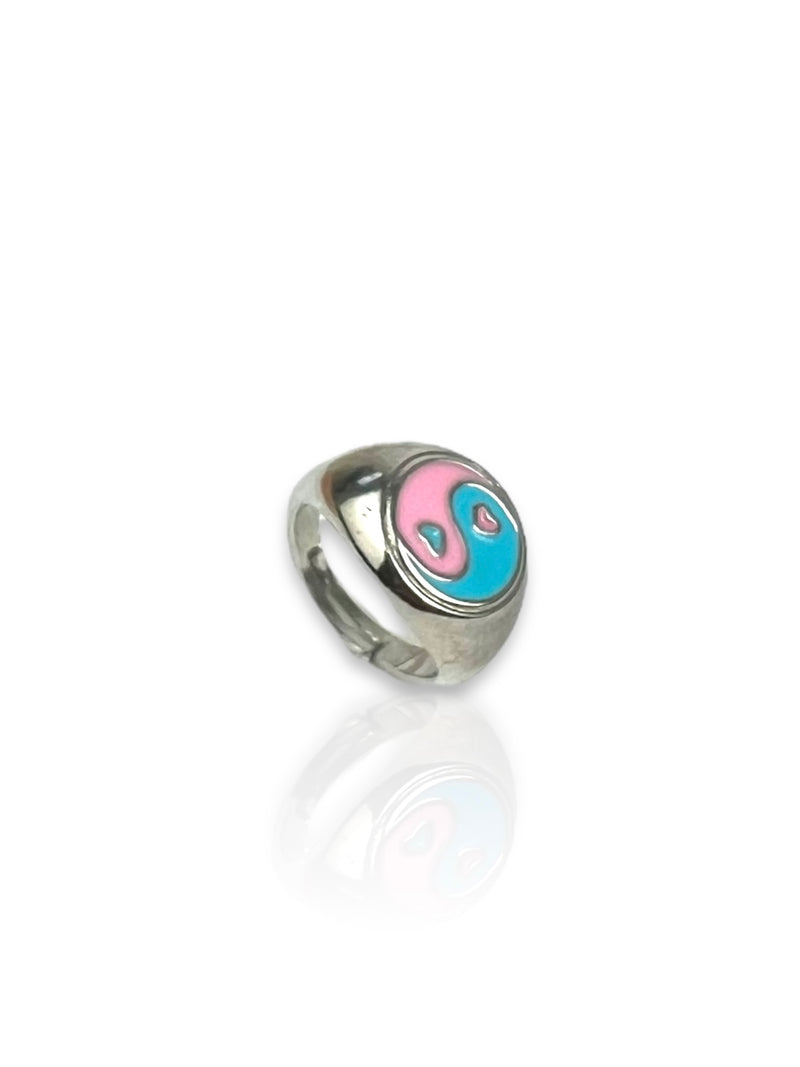 Anillo plateado corazones azul