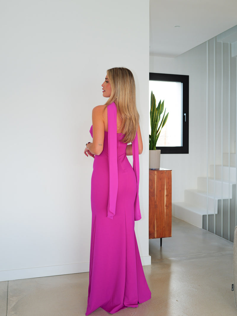 Vestido pico satin entrelazado amarena