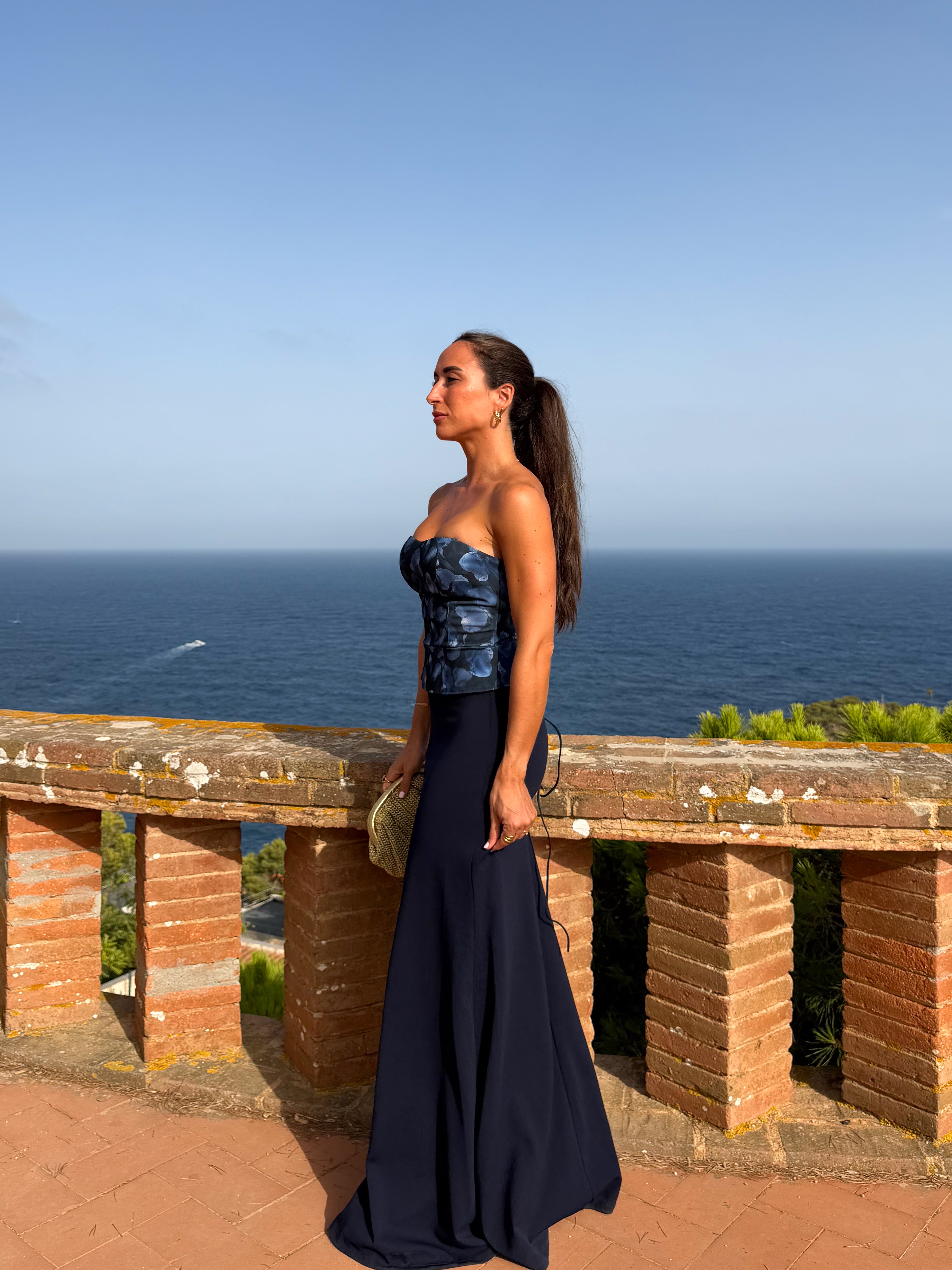Vestido corsé estampado marino
