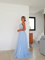 Vestido corse pico tulle celeste