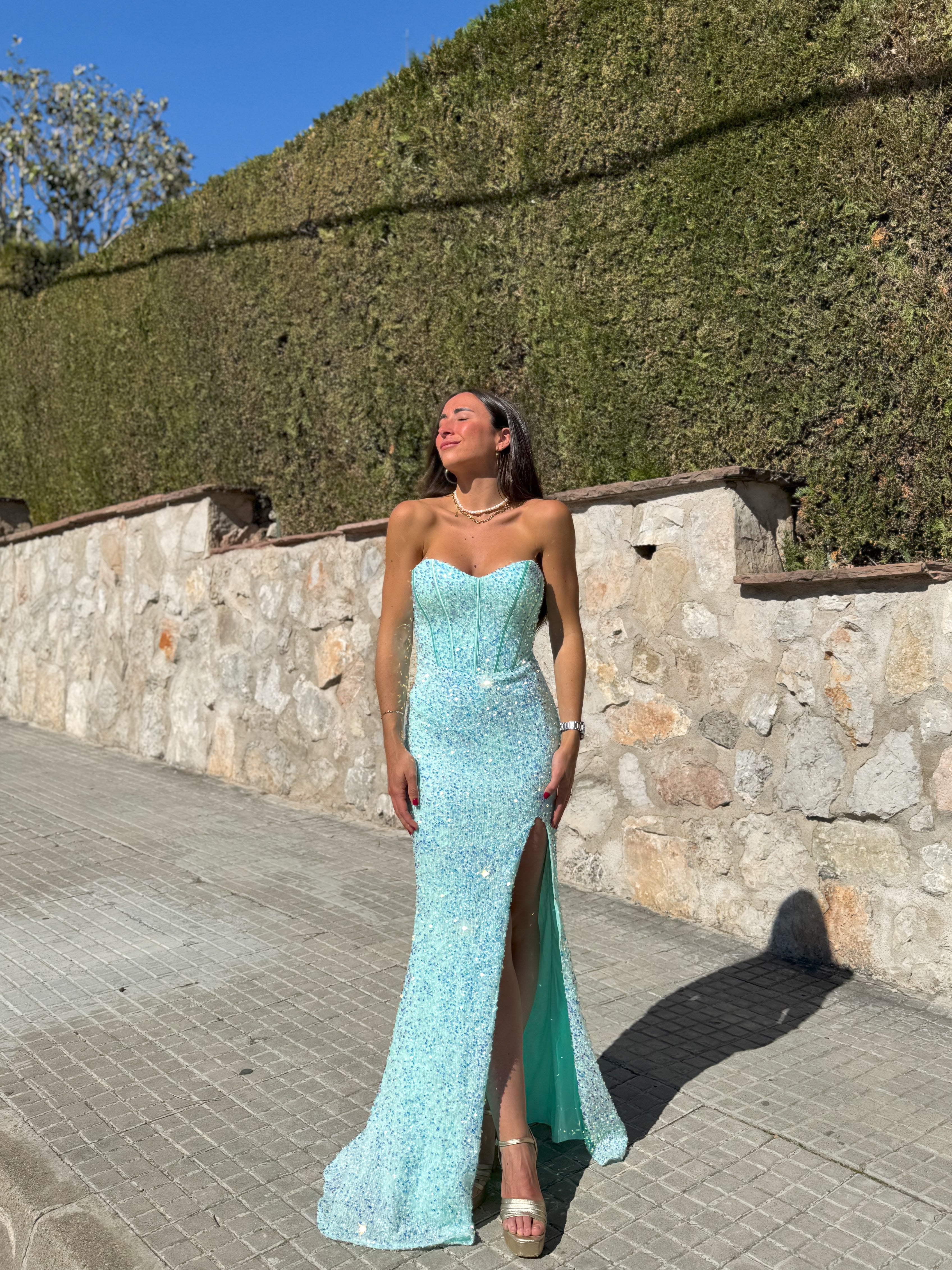 Abito corse sirena glitter turchese