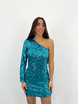 Vestido glitter asimétrico azul