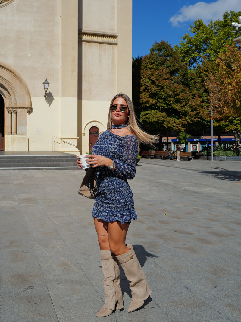 Vestido mini nido choker azul