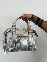 Bolso maxi hebillas vegano plata