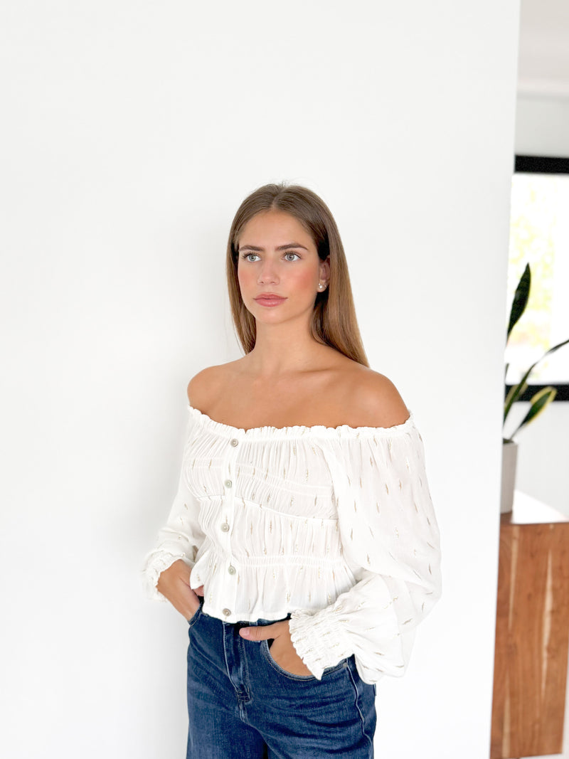 Blusa palabra botones blanco