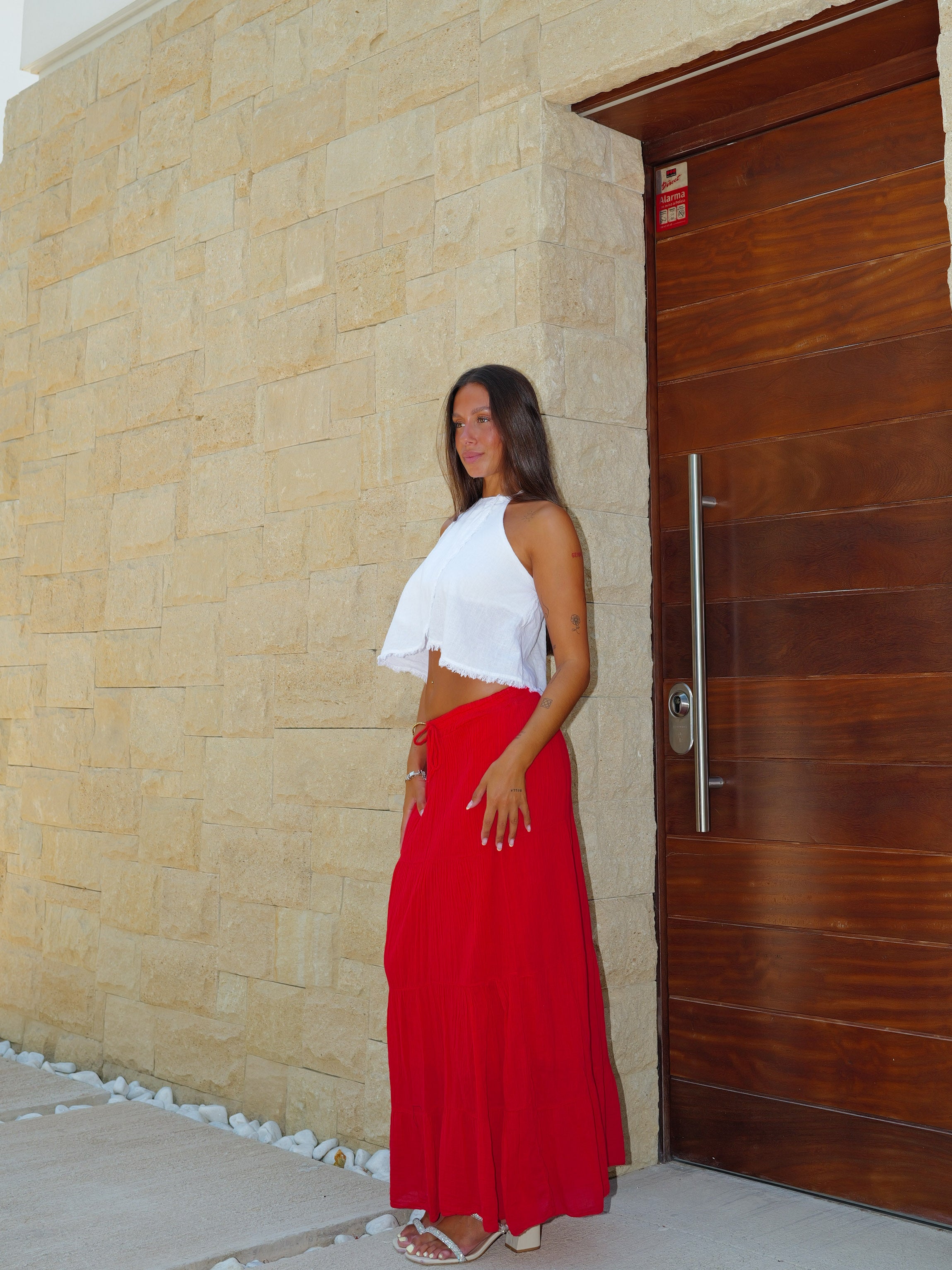 Falda midi cordón roja