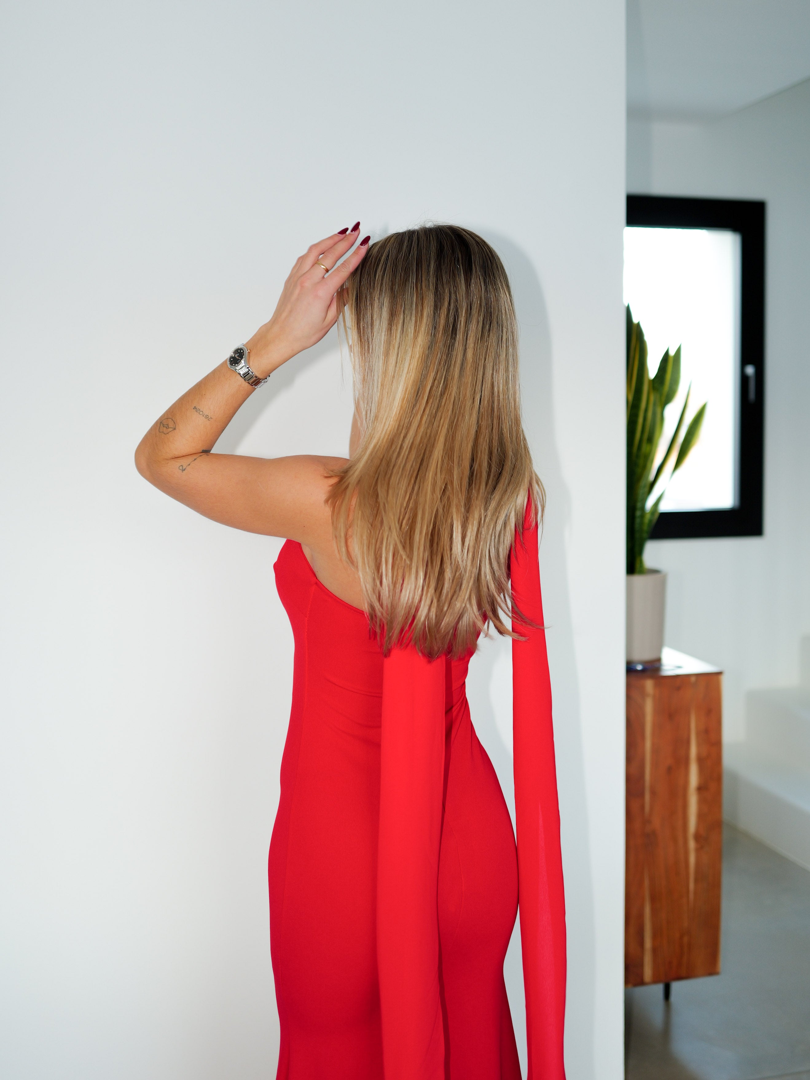 Vestido sirena choker tulle rojo