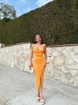 Vestido midi tirantes naranja