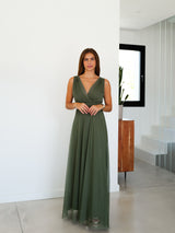 Vestido tulle pico caqui