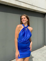 Vestido mini multi satinado azul
