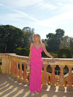 Vestido volantes crepe rosa